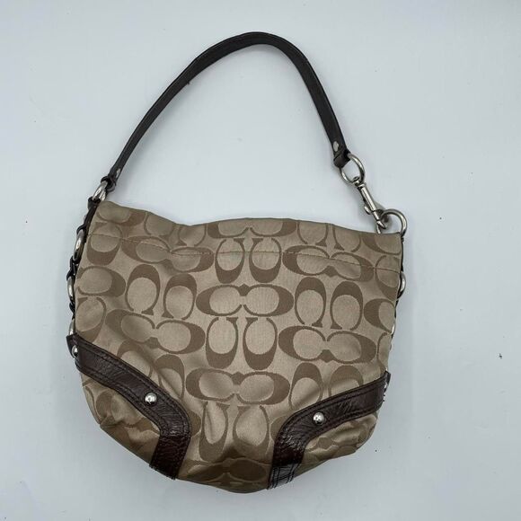 Coach Brown & Tan Upholstered Logo Mini Bag Baguette Purse Y2K Vintage Shoulder - Picture 2 of 8